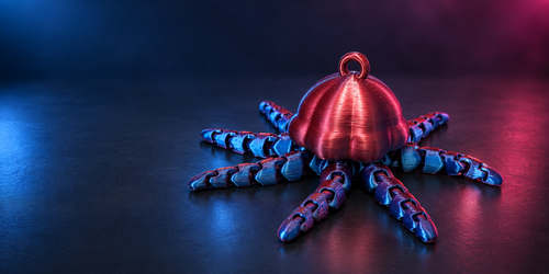 Fidget Octopus with articulated tentacles in a metallic red and blue finish