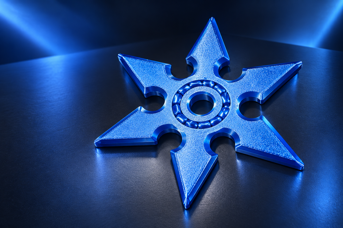 Vibrant blue Fidget Ninja Star with a six-point design and center ring